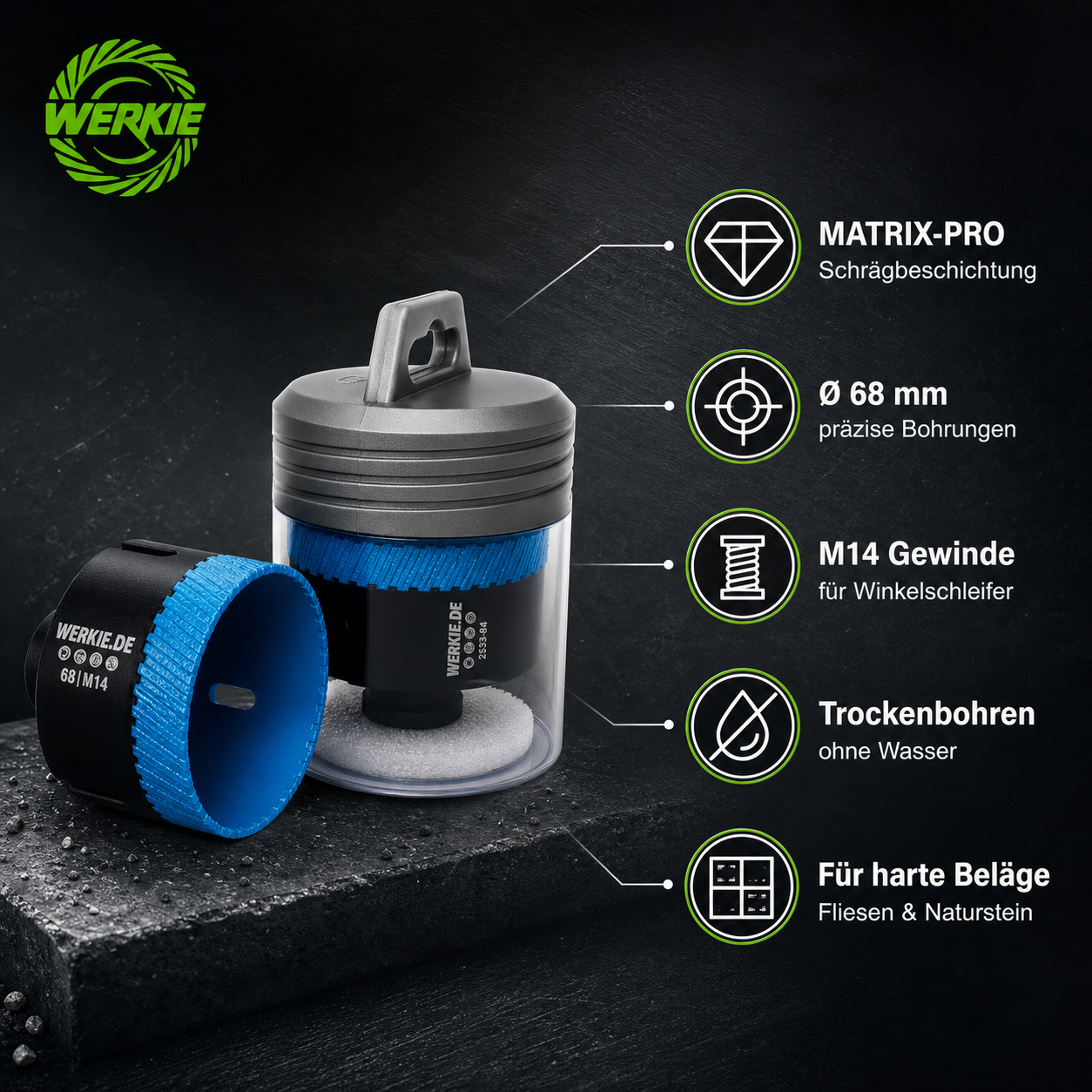 WERKIE MATRIX-PRO 68 mm Diamant-Trockenbohrkrone