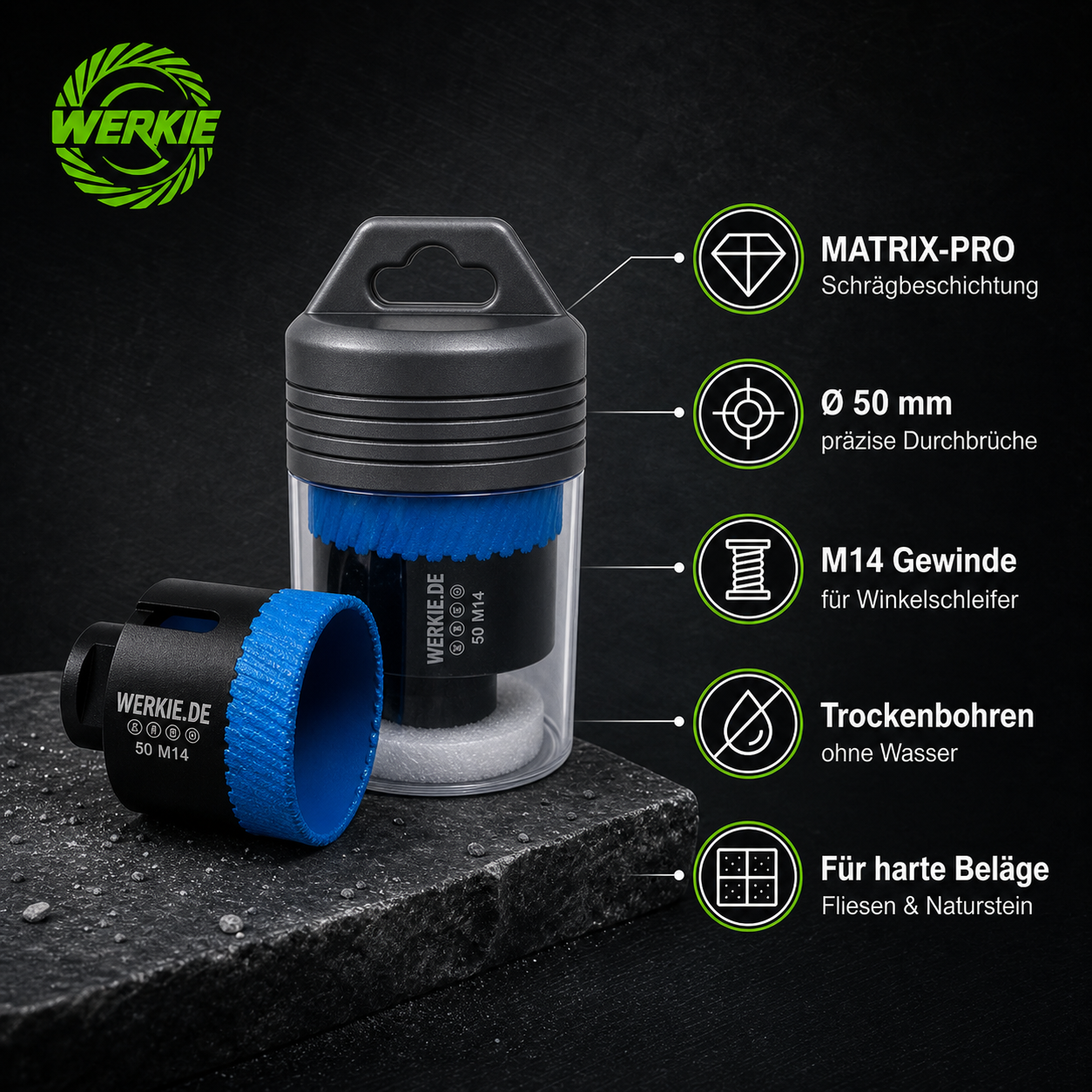 WERKIE MATRIX-PRO 50 mm Diamant-Trockenbohrkrone