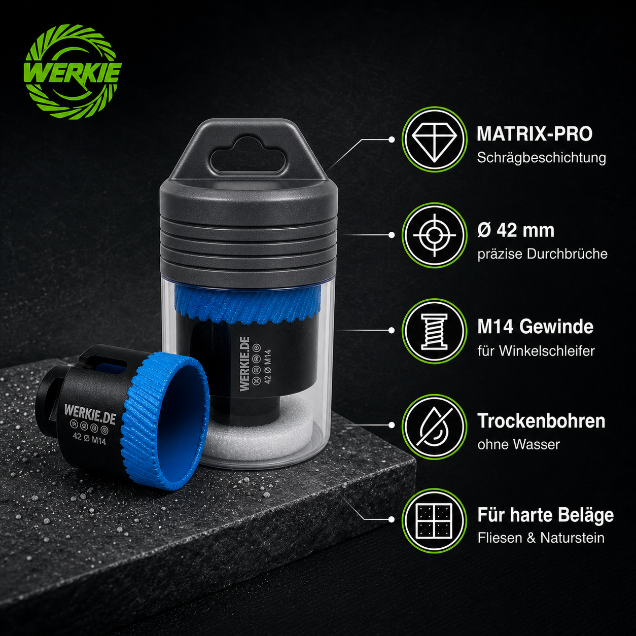 WERKIE MATRIX-PRO 42 mm Diamant-Trockenbohrkrone