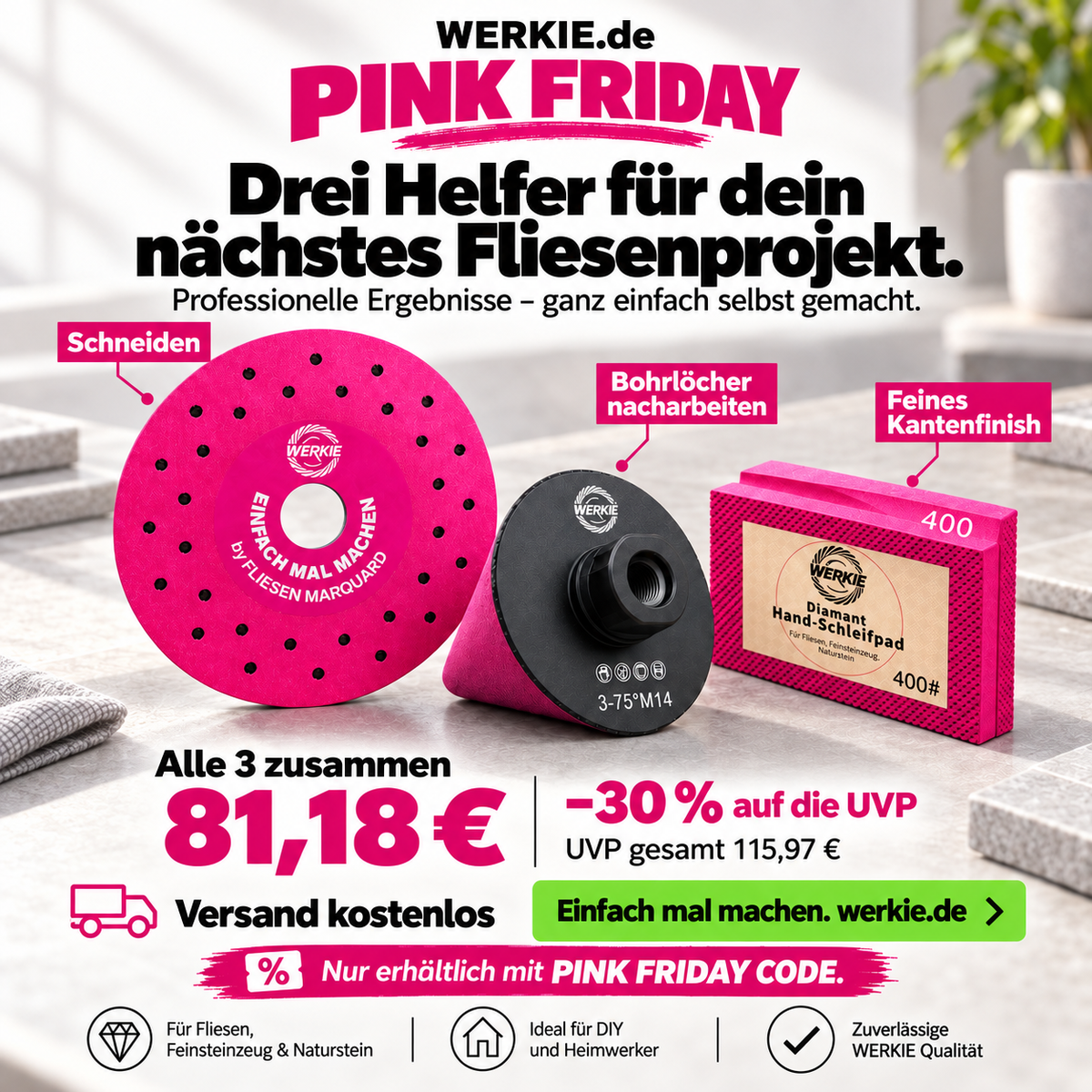Pink Friday – 30 % sparen mit Newsletter-Code | Fliesenwerkzeug-Set
