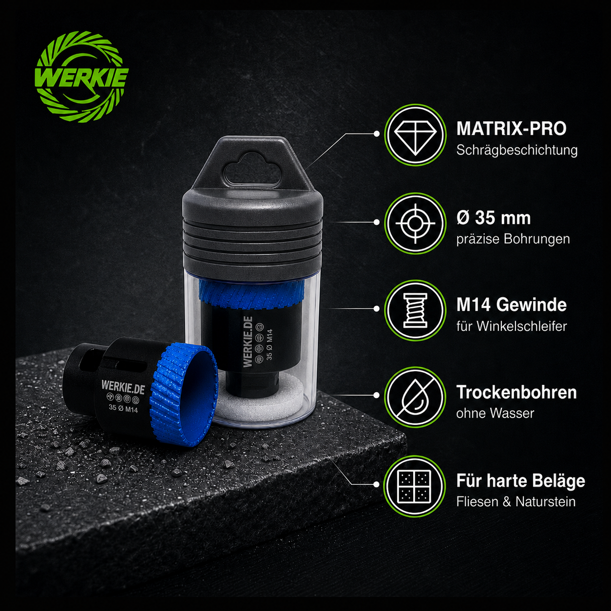 WERKIE MATRIX-PRO 35 mm Diamant-Trockenbohrkrone