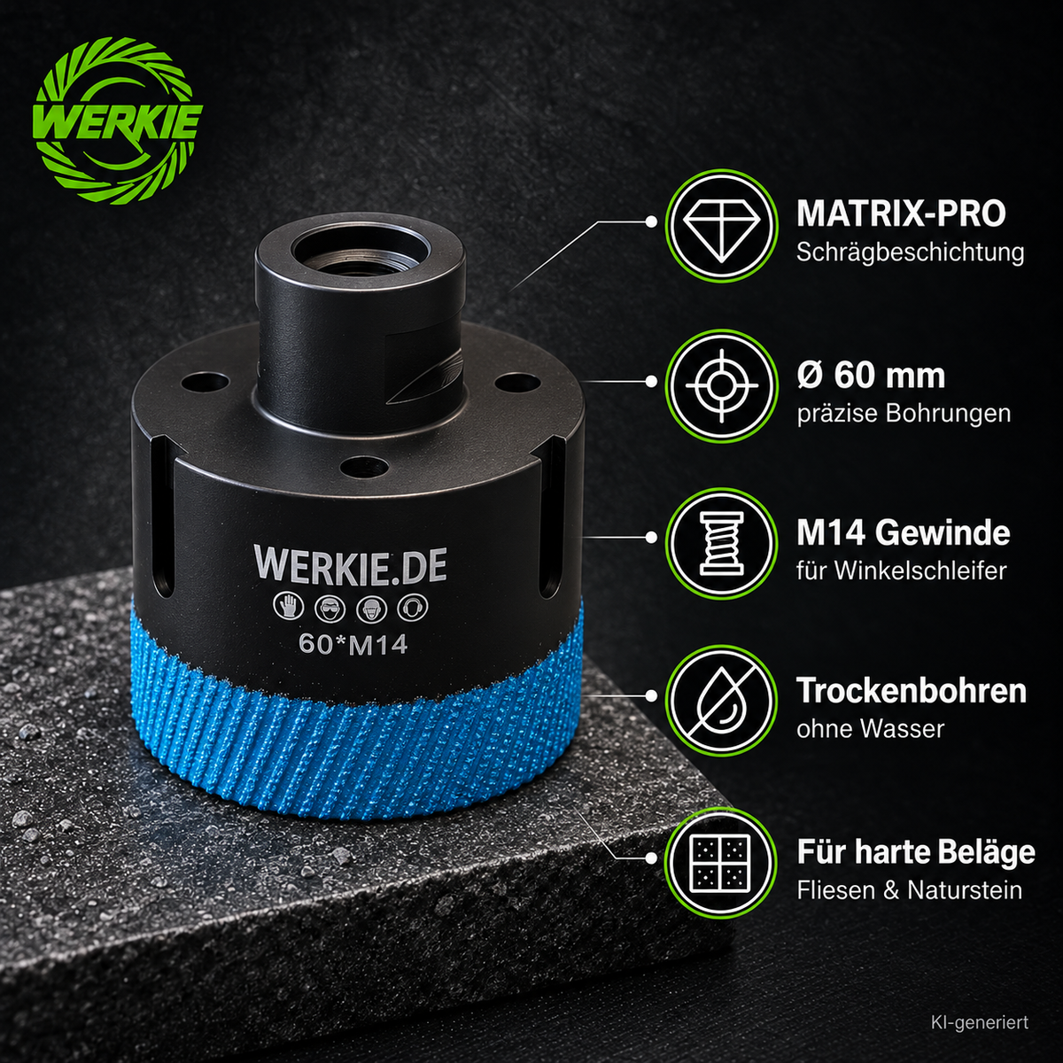 WERKIE MATRIX-PRO 60 mm Diamant-Trockenbohrkrone