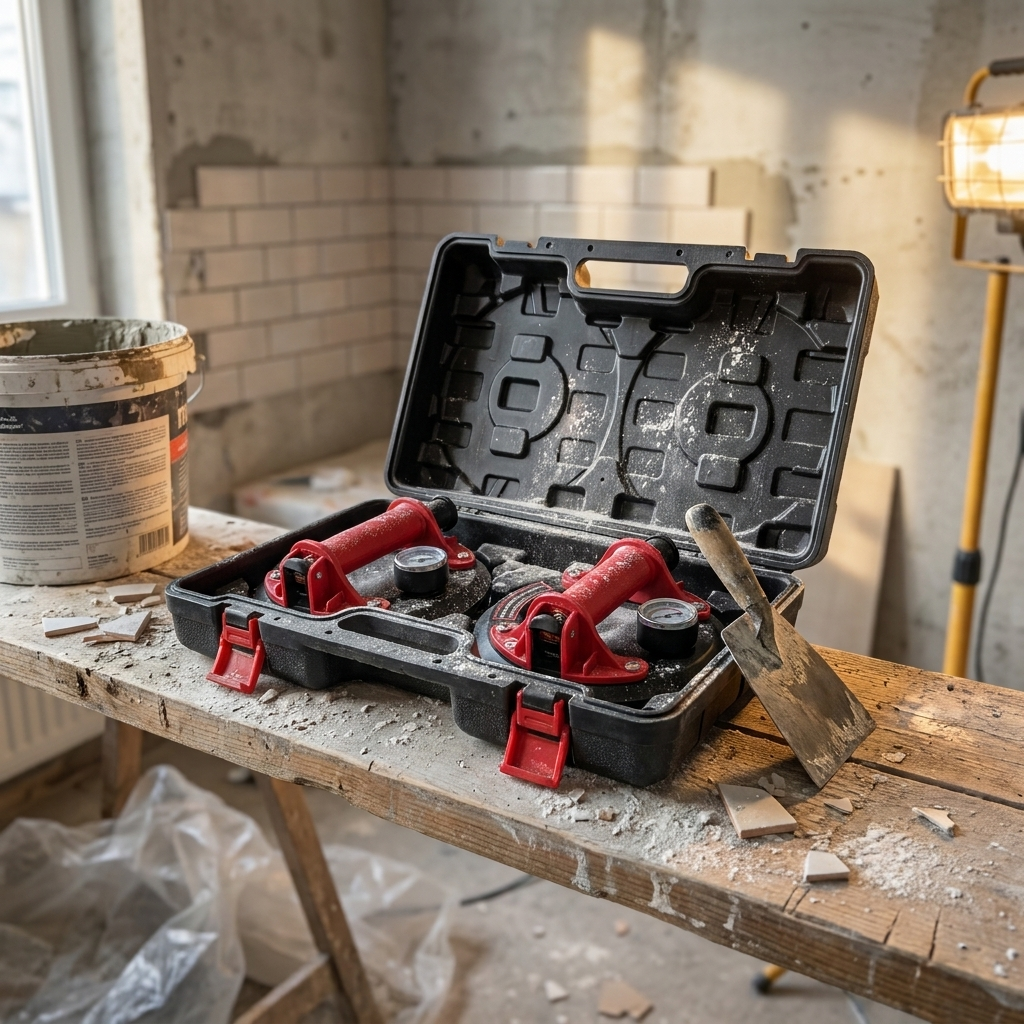 WERKIE Vakuum-Plattenheber Set (2er) 200 kg mit Manometer – Saugheber für Fliesen, Glas & Feinsteinzeug