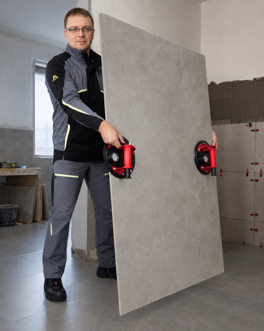 WERKIE Vakuum-Plattenheber Set (2er) 200 kg mit Manometer – Saugheber für Fliesen, Glas & Feinsteinzeug