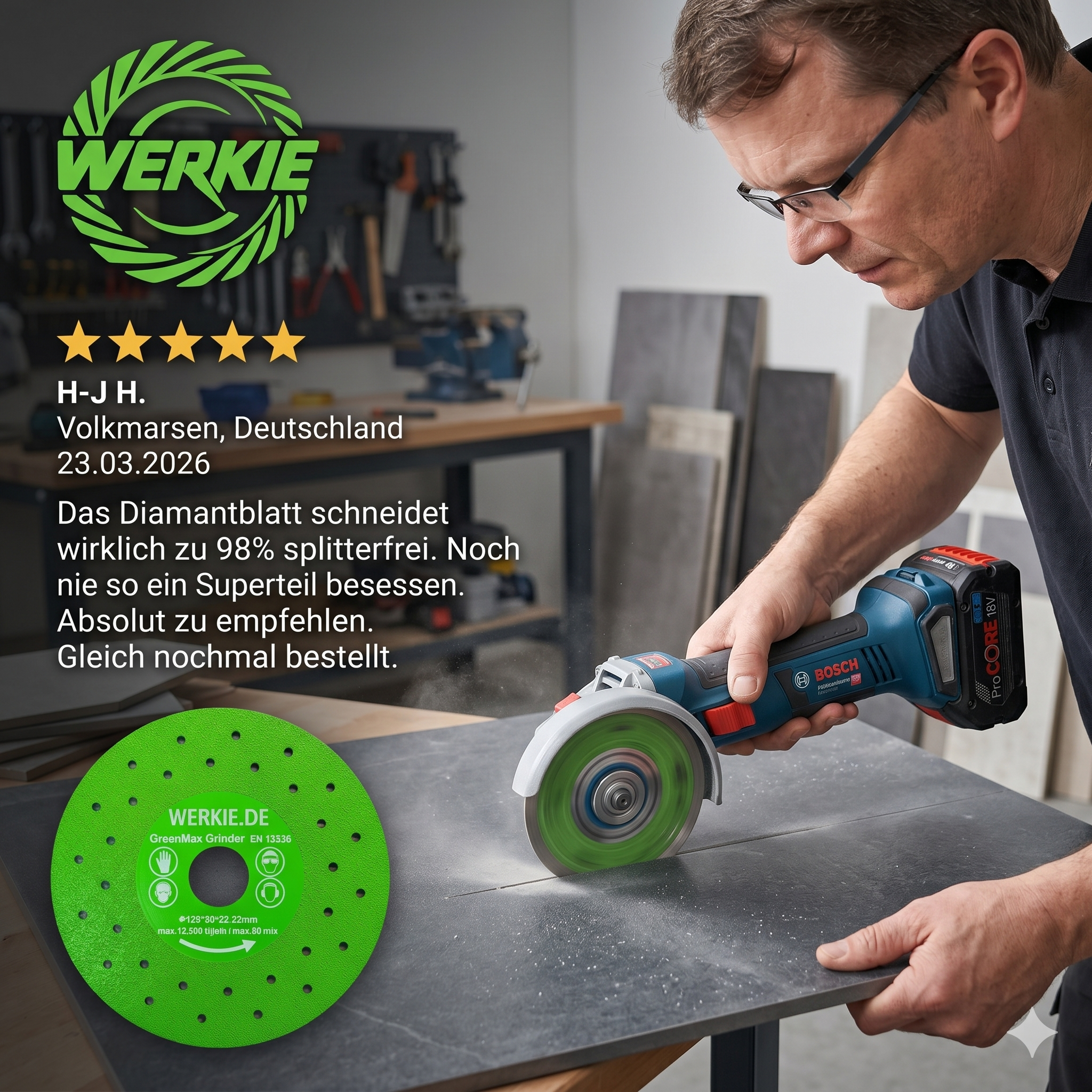 GreenMax Grinder 125 mm Diamanttrennscheibe 1,2 mm