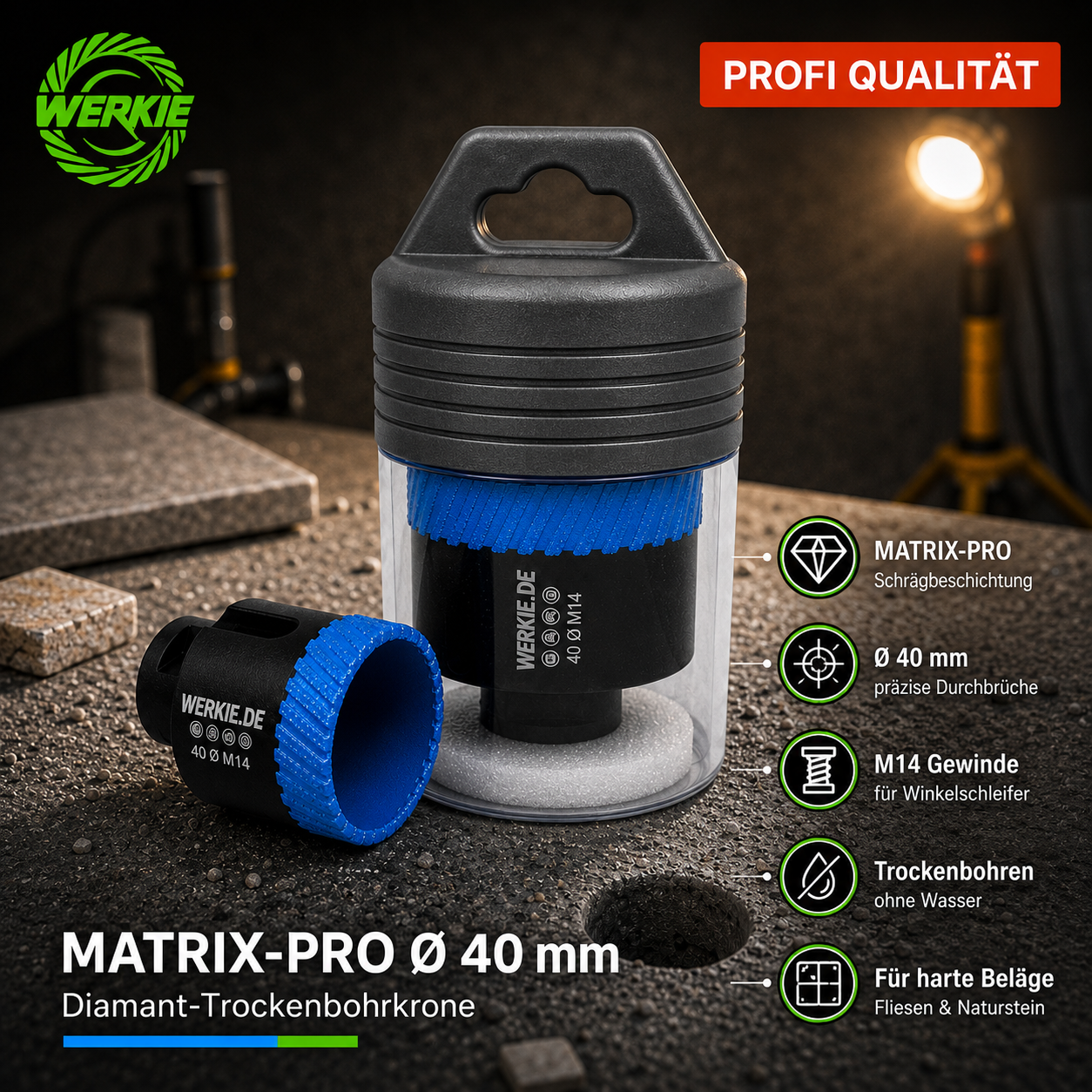 WERKIE MATRIX-PRO 40 mm Diamant-Trockenbohrkrone