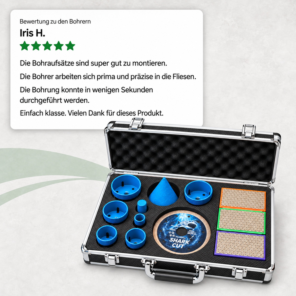 WERKIE Fliesenleger Koffer mit bereitgestellter Fünf-Sterne-Bewertung von Iris H. zu den Bohrern