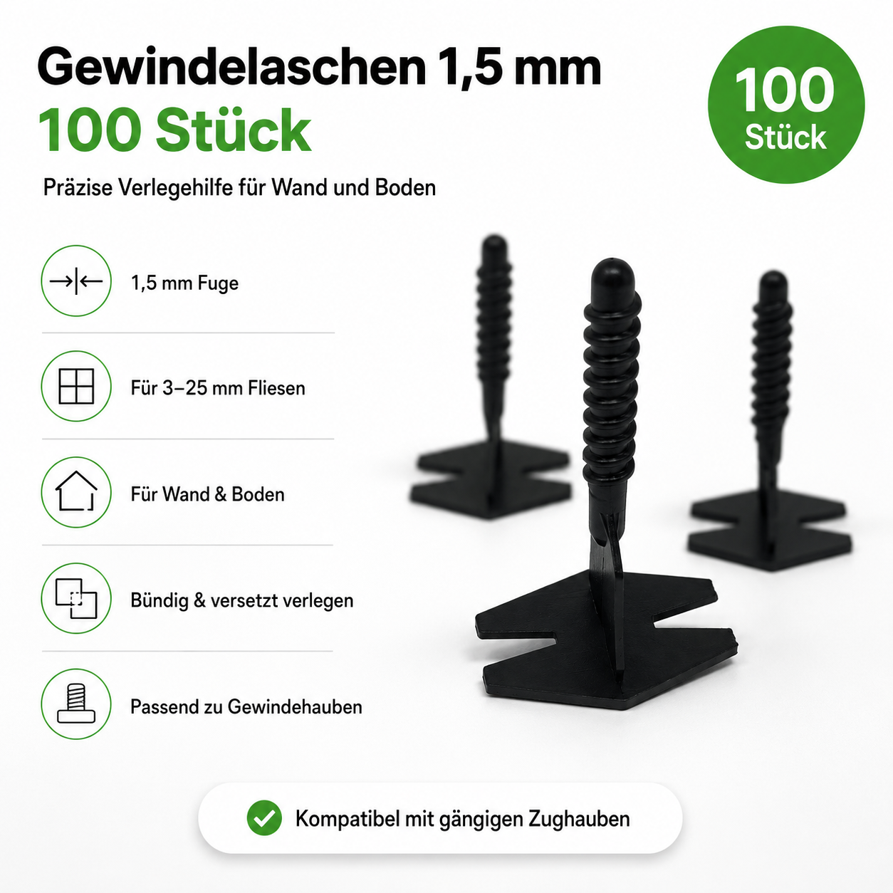 Gewindelaschen 1,5 mm für Fliesen von 3–25 mm – 100 Stück