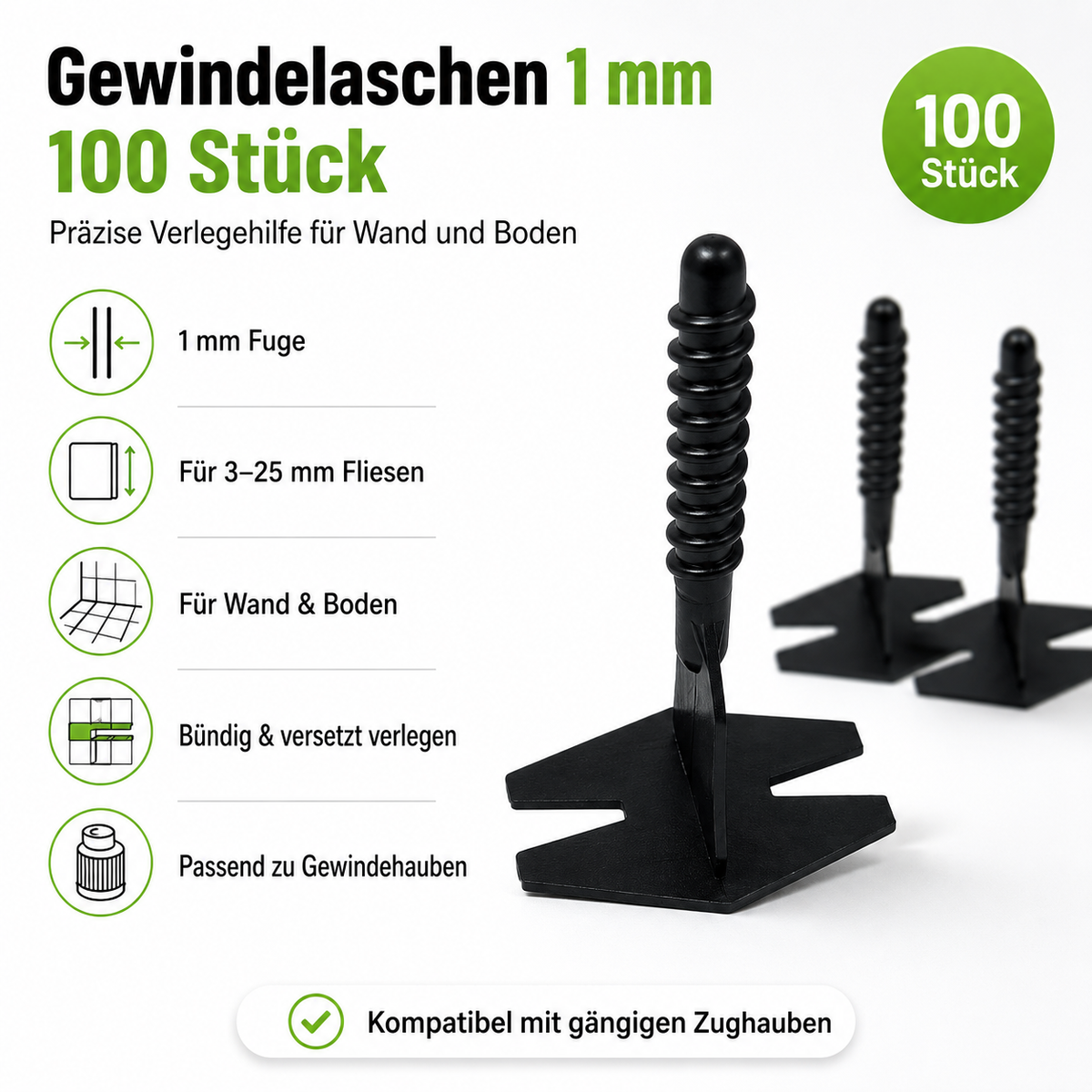 Gewindelaschen 1 mm für Fliesen von 3–25 mm – 100 Stück
