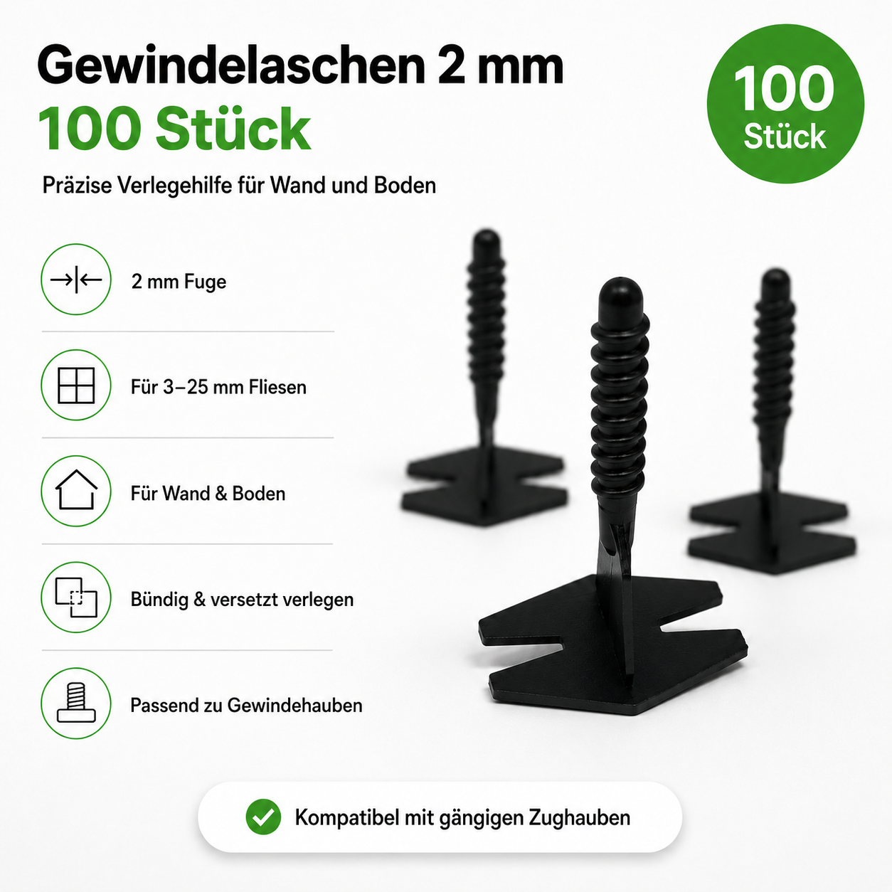 Gewindelaschen 2 mm für Fliesen von 3–25 mm – 100 Stück